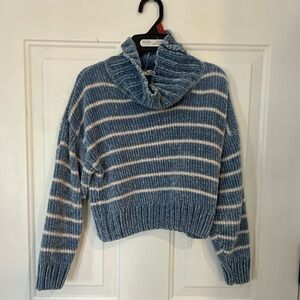 Jessica Simpson Girl’s Blue and White Striped Cowl Neck Sweater